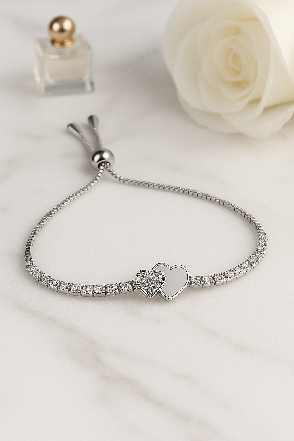 Two Hearts Bond Bracelet – Silver-Plated with Dual Heart Design