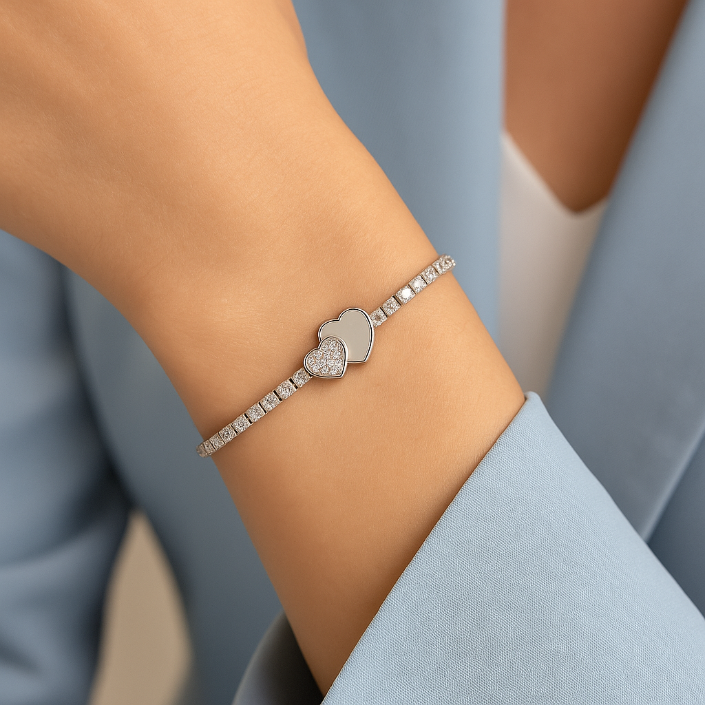 Two Hearts Bond Bracelet – Silver-Plated with Dual Heart Design