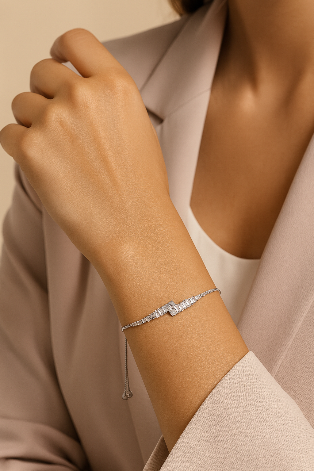 Crystal Chic Bracelet – Sleek Silver with Diamond Cut Stones