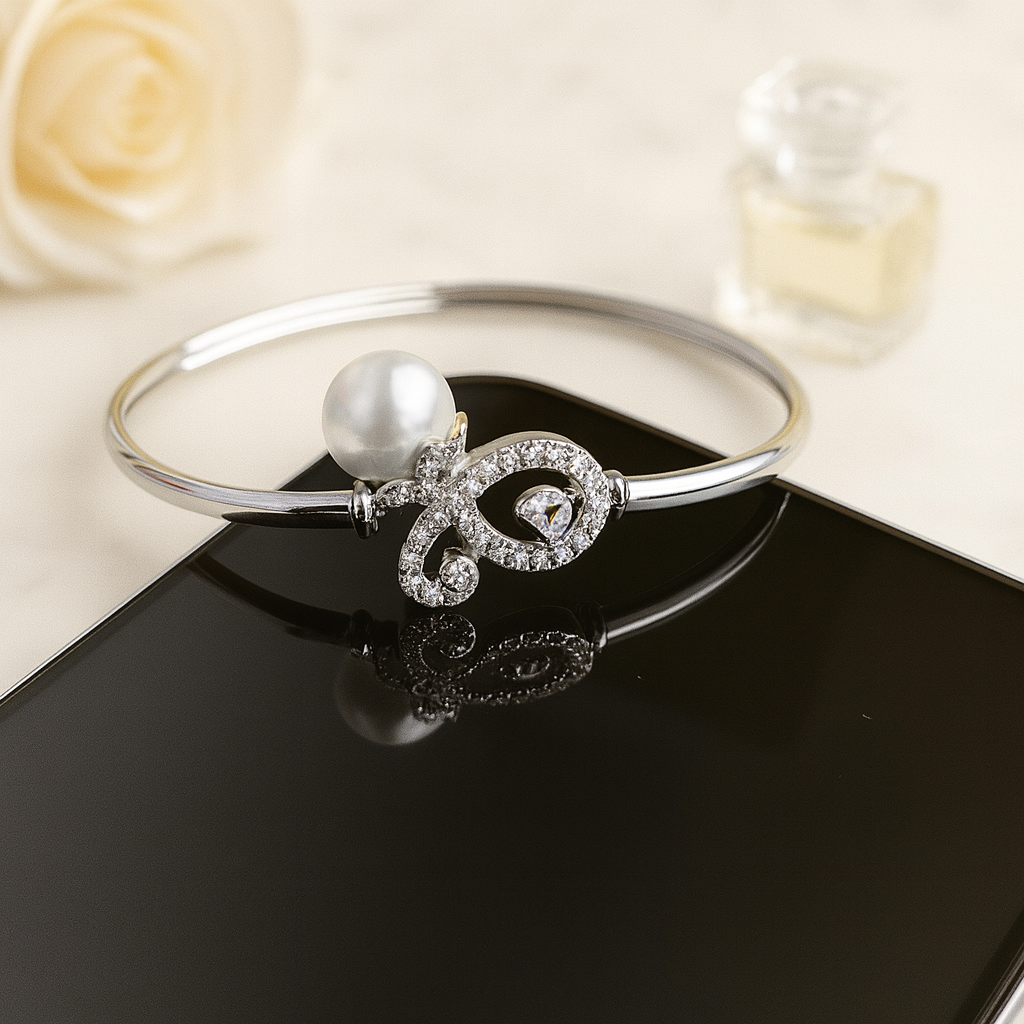 Pearl Elegance Silver Swirl Bracelet