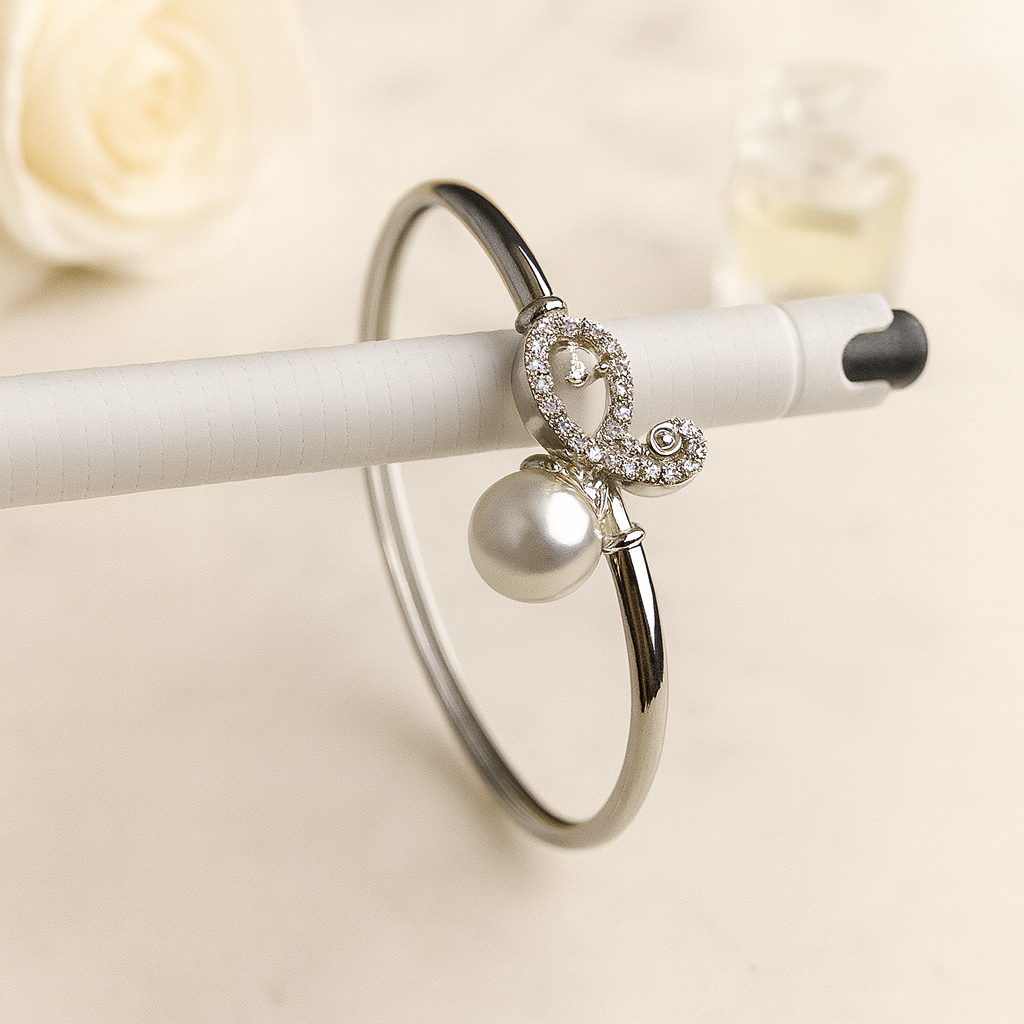 Pearl Elegance Silver Swirl Bracelet