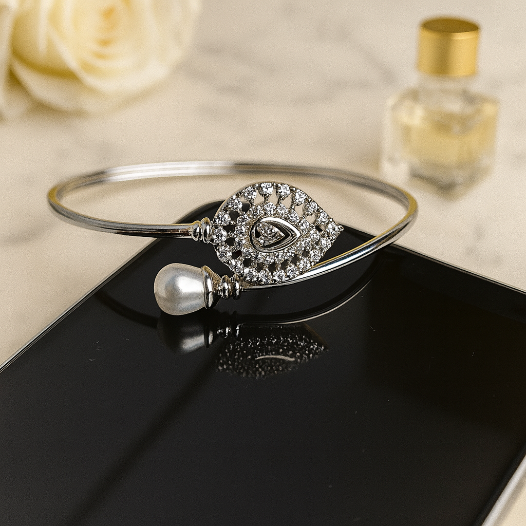 Ethereal Pearl Teardrop Silver Bracelet