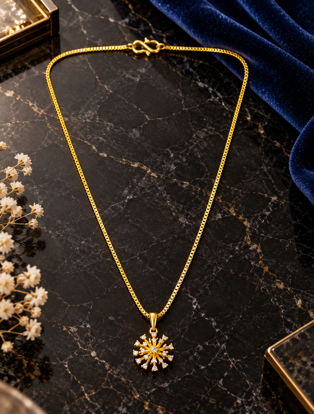 Circular Sparkling Stone Pendant in a gold plated chain