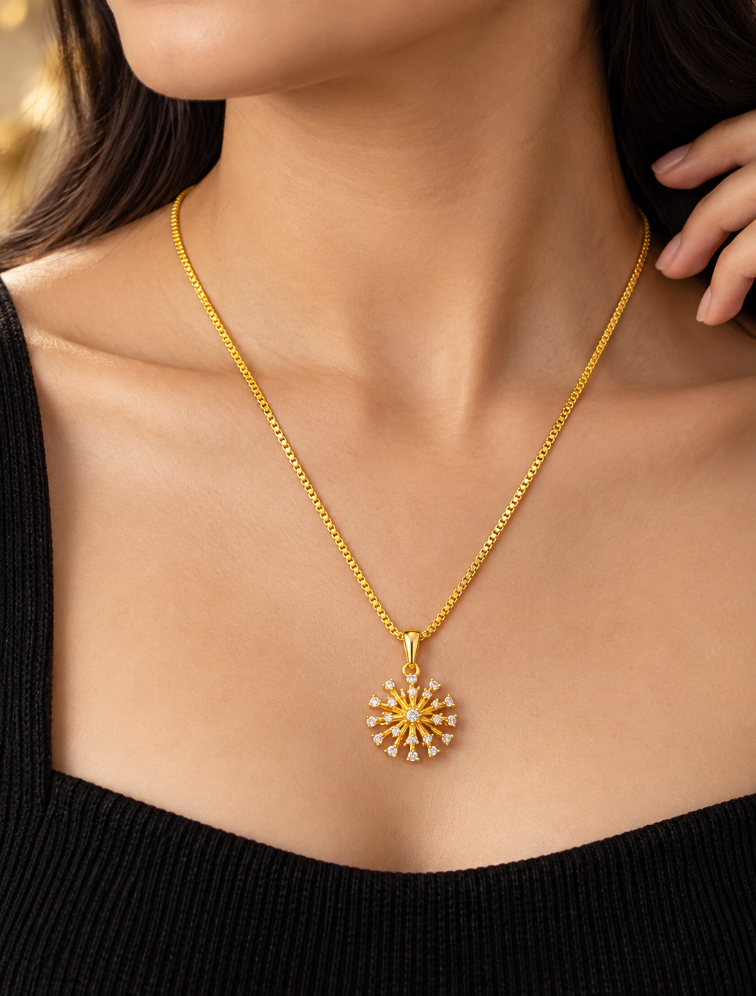 Circular Sparkling Stone Pendant in a gold plated chain