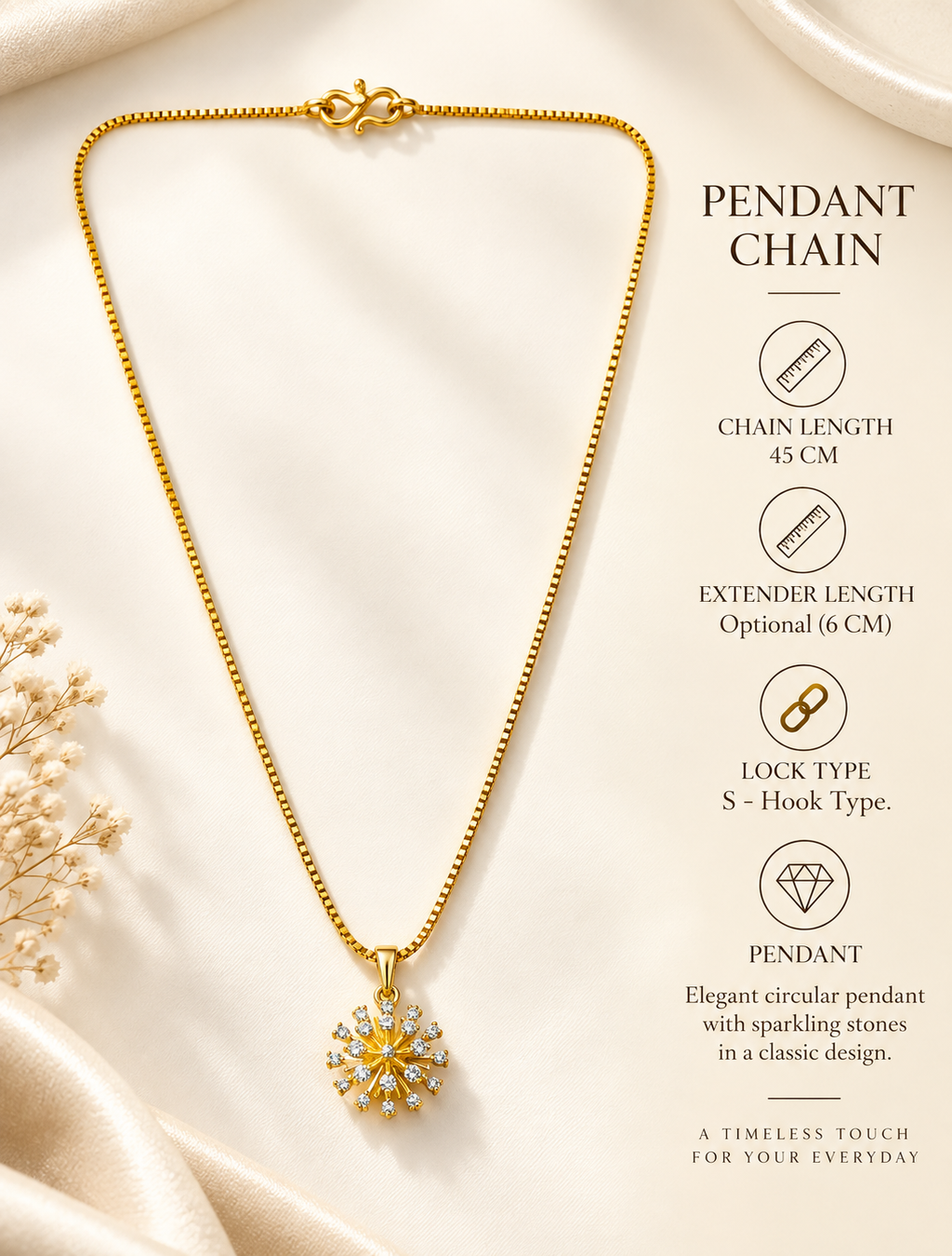 Circular Sparkling Stone Pendant in a gold plated chain
