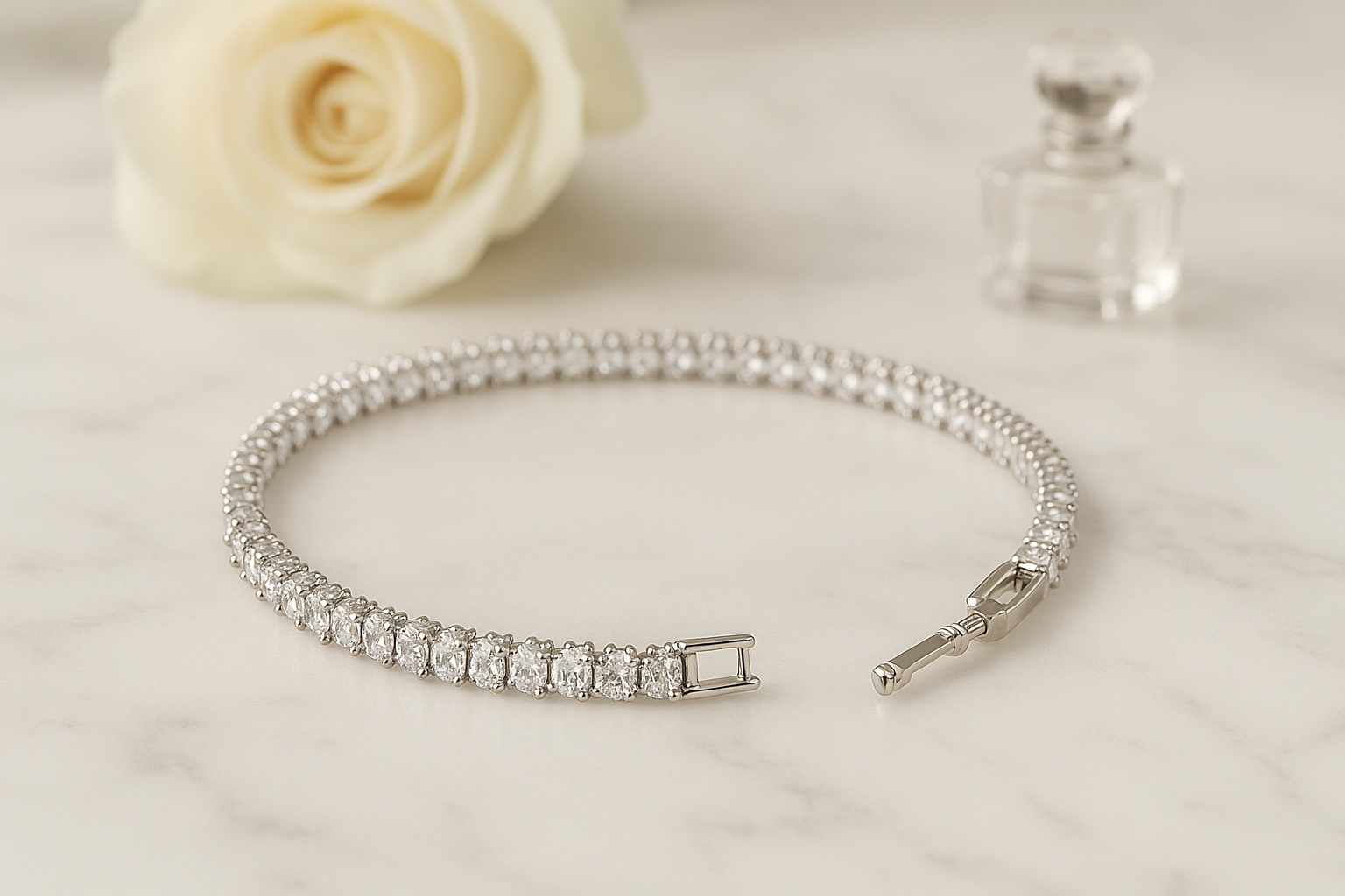 Crystal Elegance Tennis Bracelet – Silver-Plated with Full Stone Setting