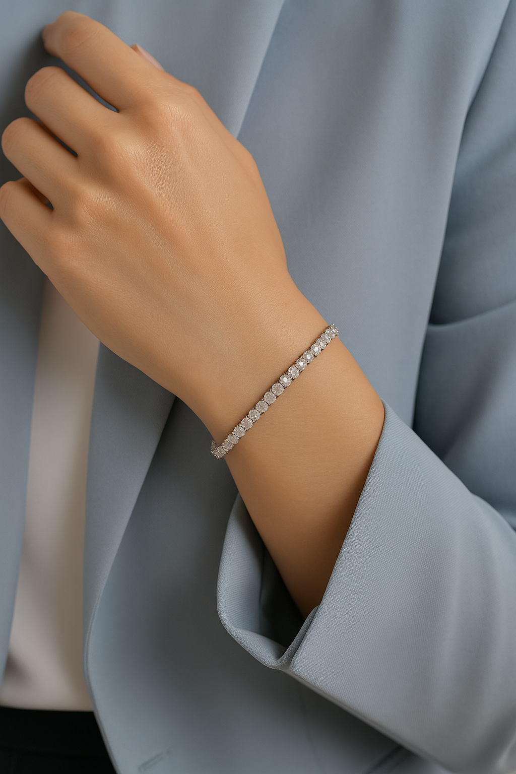 Crystal Elegance Tennis Bracelet – Silver-Plated with Full Stone Setting