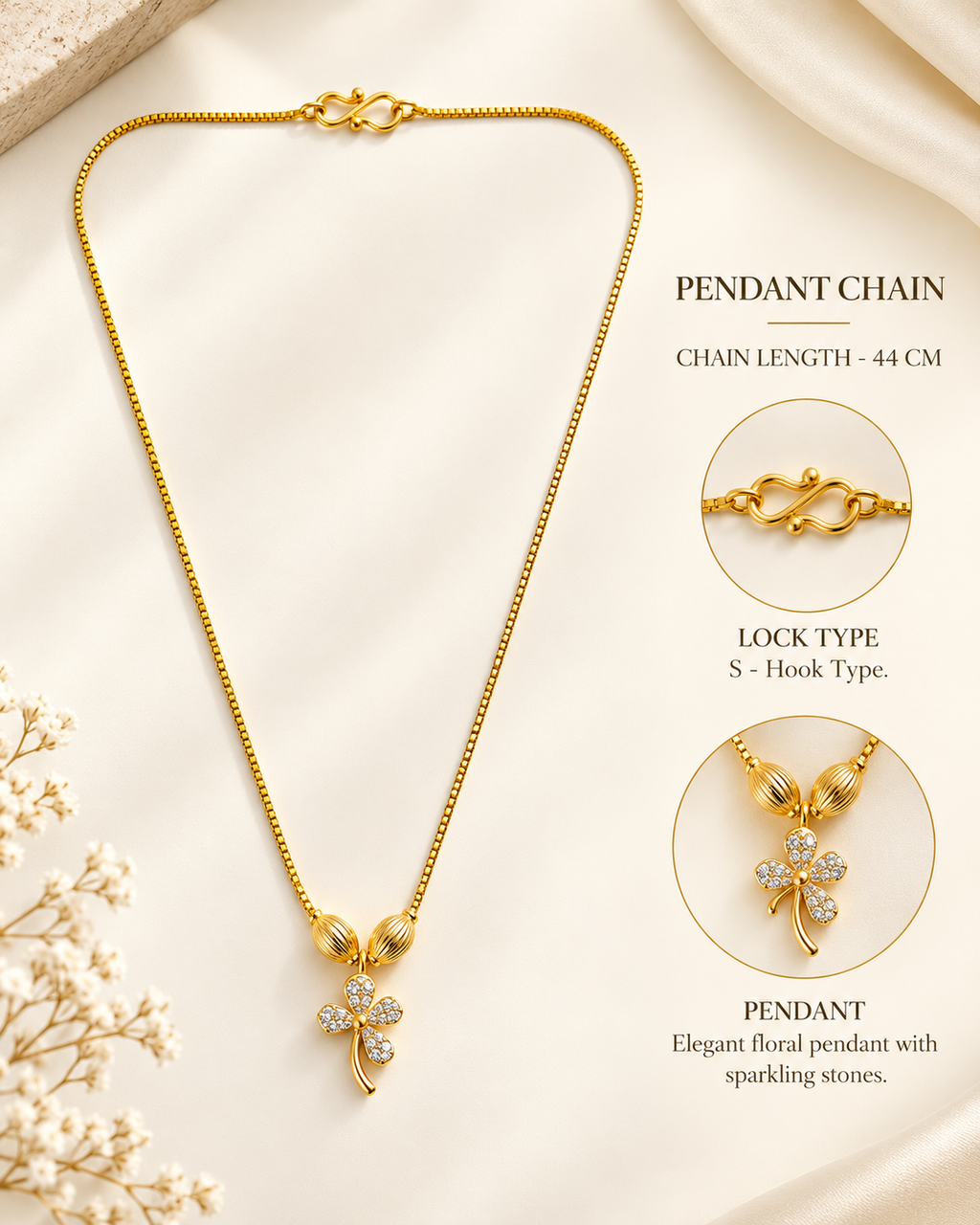 Golden Floral Penndant in a gold plated chain