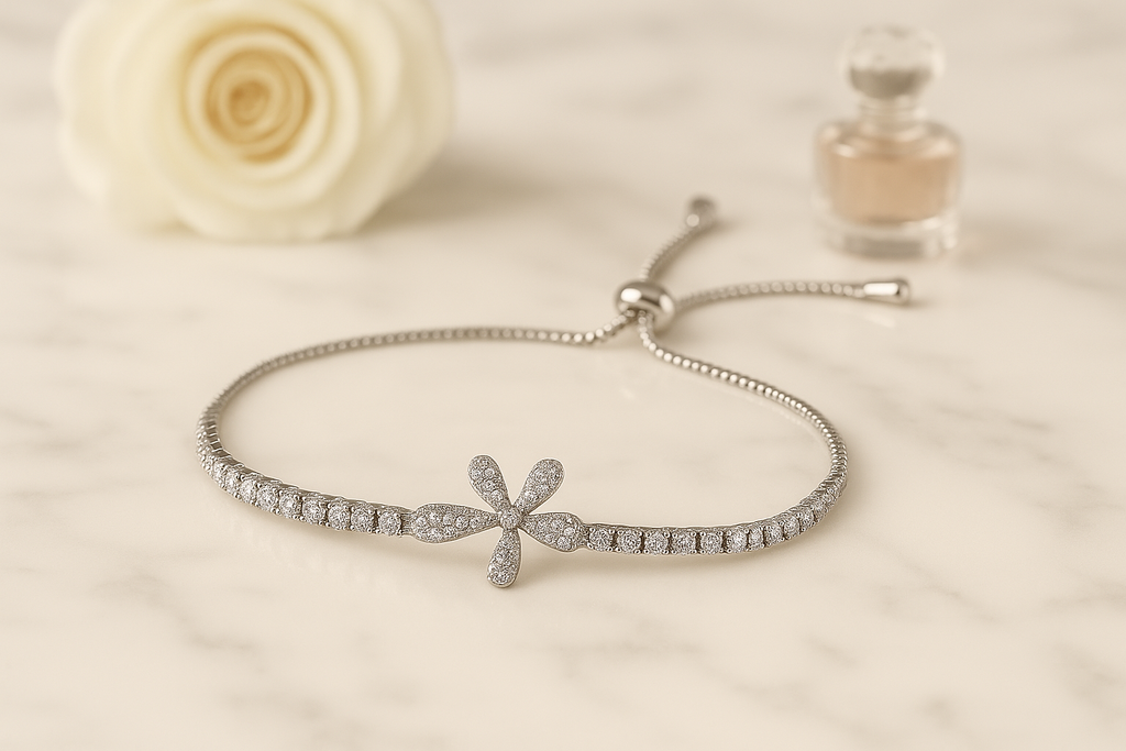 Floral Dazzle Bracelet – Silver with Crystal Flower Motif