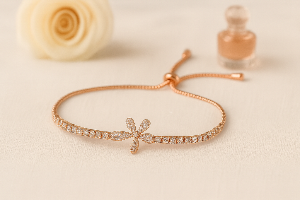 Floral Dazzle Bracelet – Silver with Crystal Flower Motif