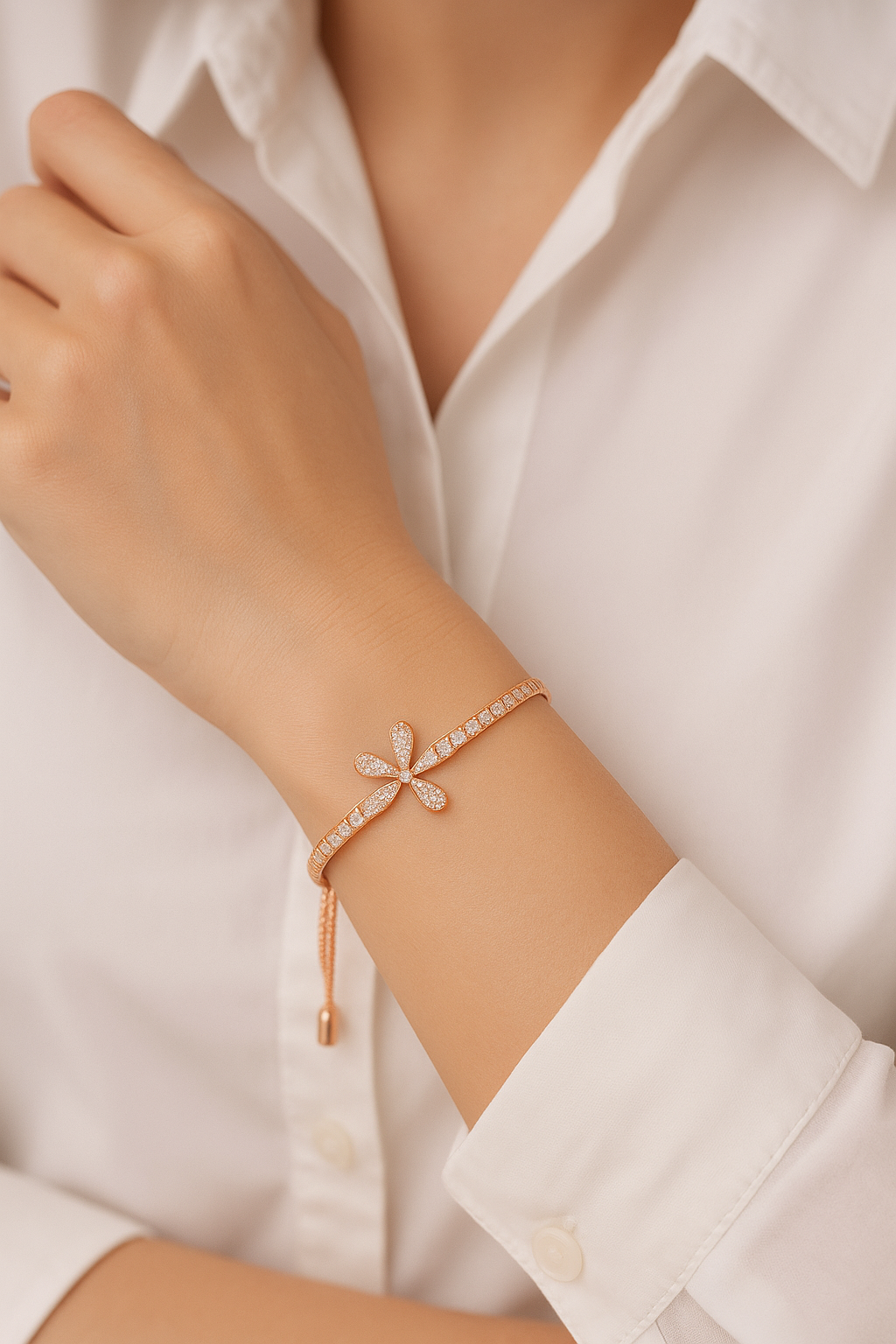 Floral Dazzle Bracelet – Silver with Crystal Flower Motif