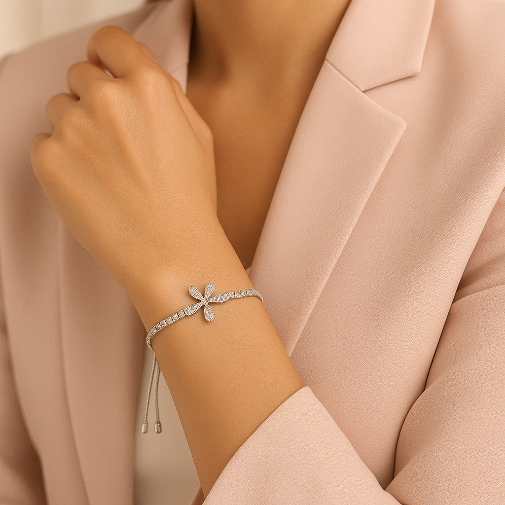 Floral Dazzle Bracelet – Silver with Crystal Flower Motif