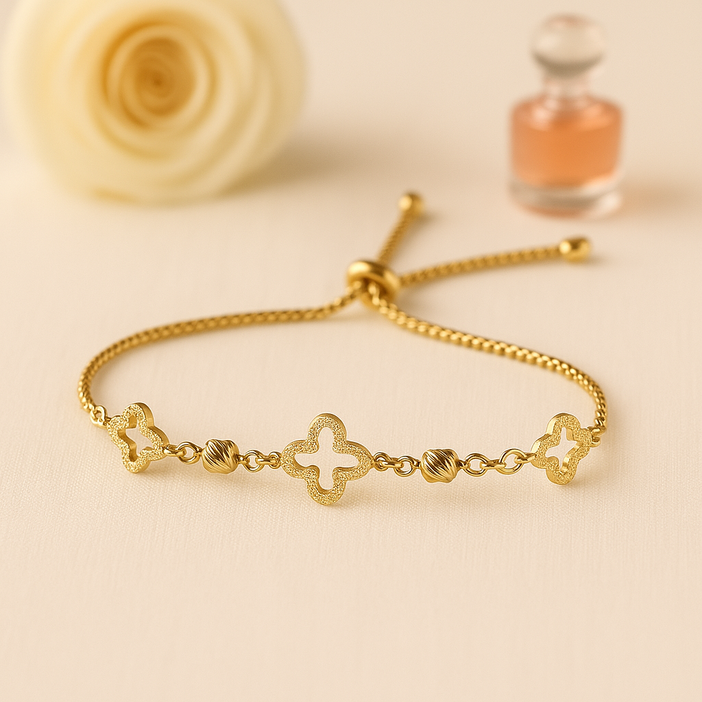 Golden Clover Bliss Bracelet – Matte Gold-Plated with Clover Charms