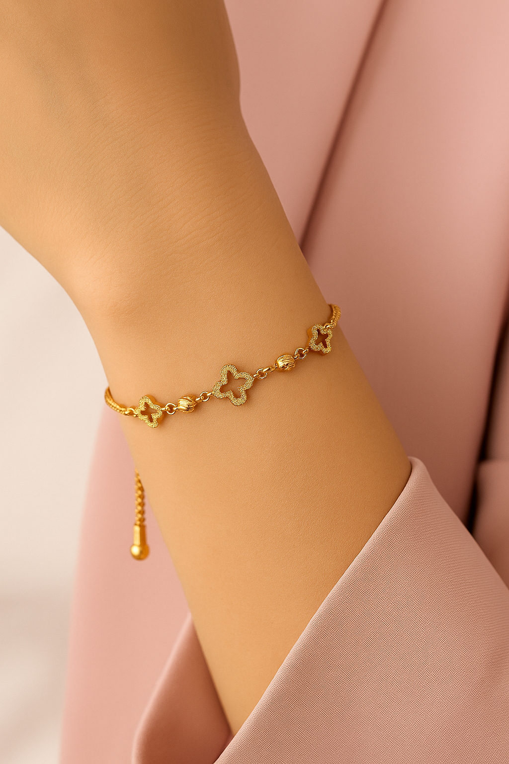 Golden Clover Bliss Bracelet – Matte Gold-Plated with Clover Charms