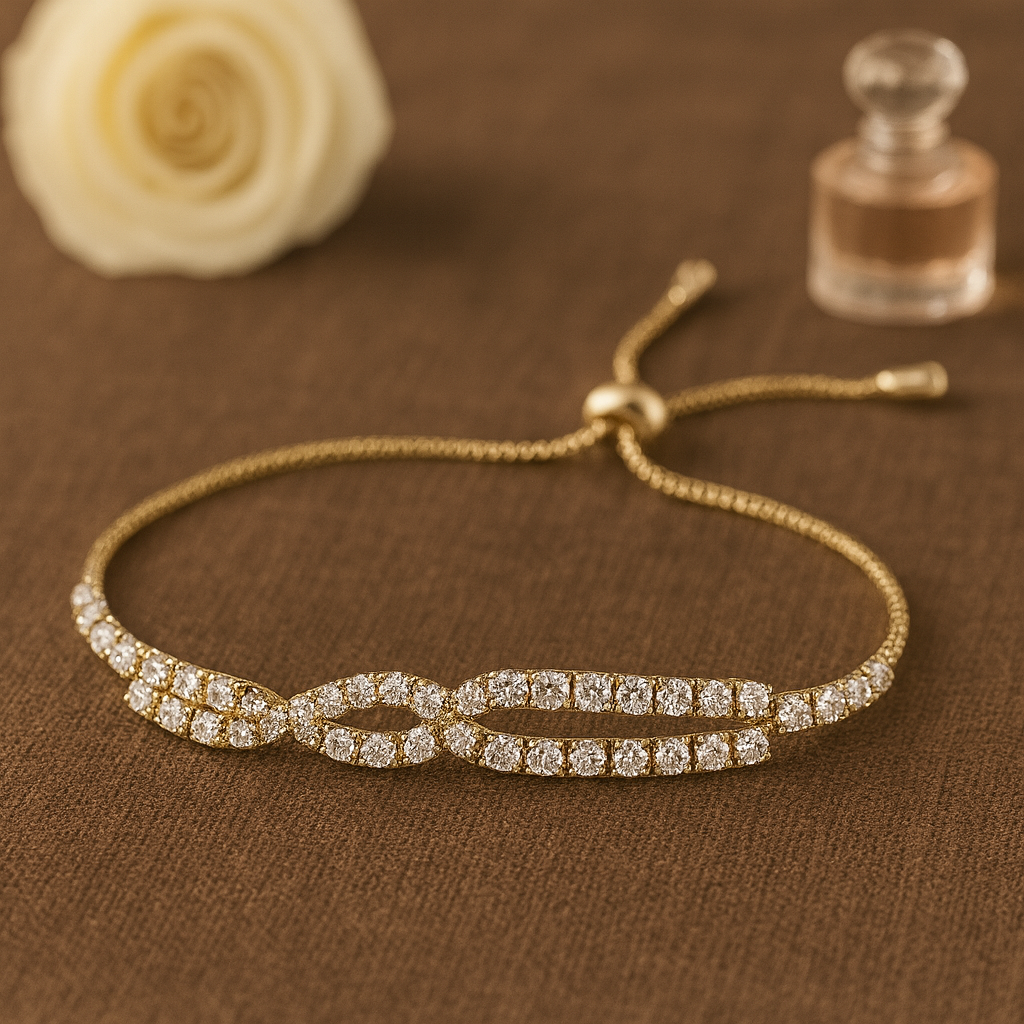 Golden Luxe Twisted Bracelet – Sparkling Double Row Crystal Design