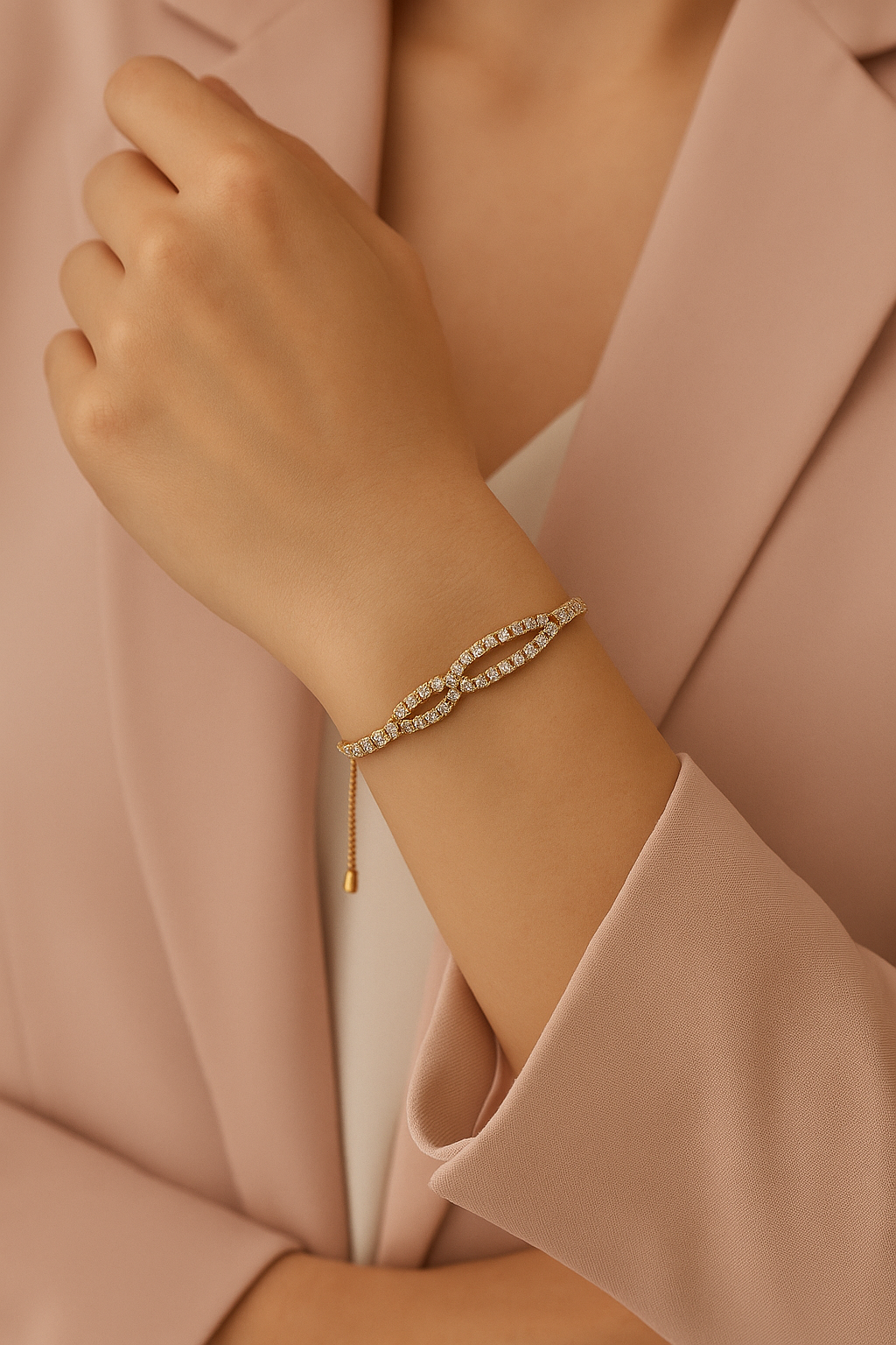 Golden Luxe Twisted Bracelet – Sparkling Double Row Crystal Design