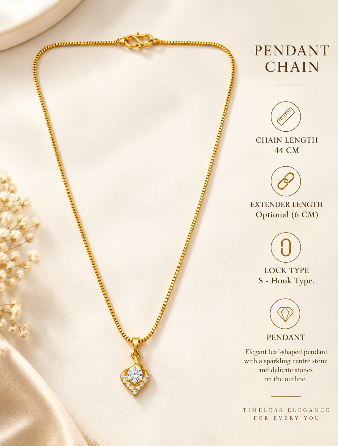 Leaf Rolled on top Delicate Stone in a gold plated chain