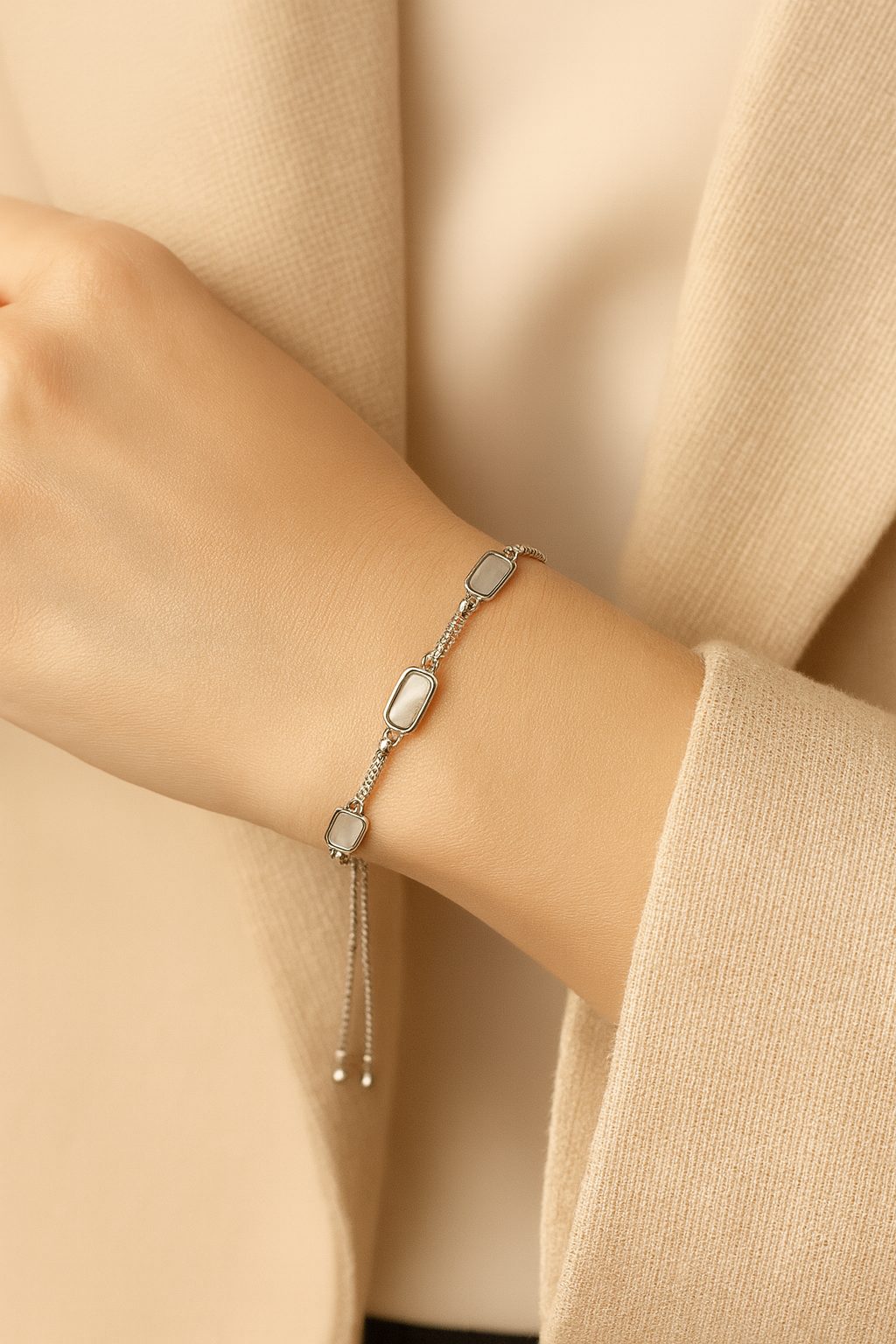 Modern Chic Tile Bracelet – Sleek Silver with Triple Tile Accents