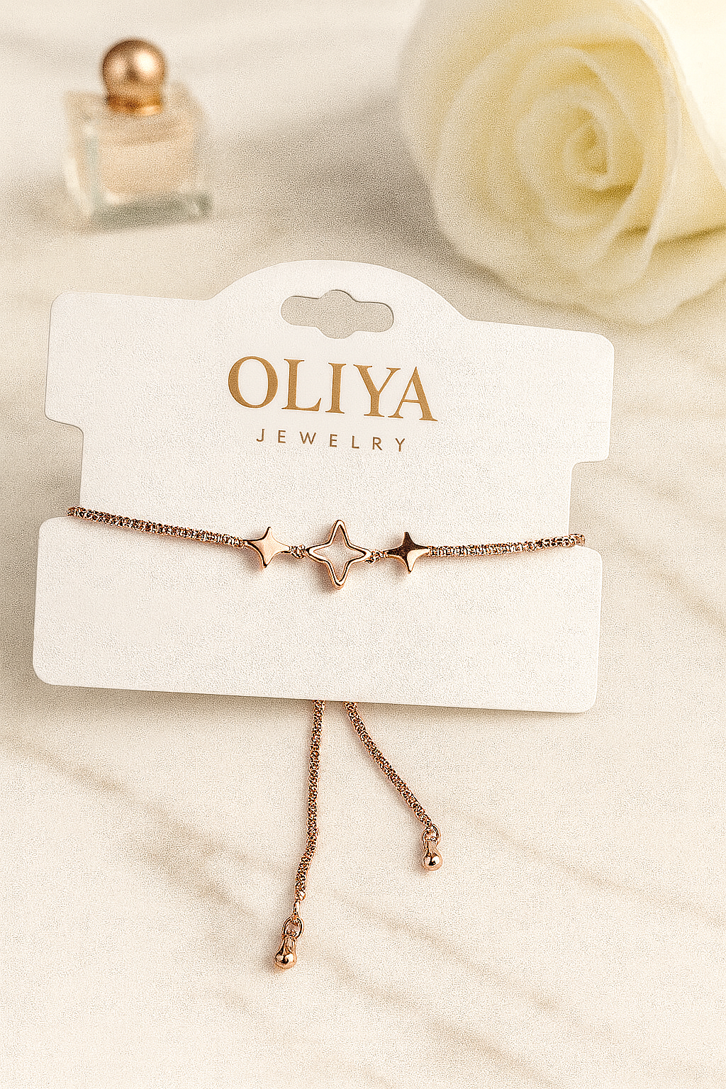 Starlight Charm Bracelet – Rose Gold-Plated with Triple Star Accents