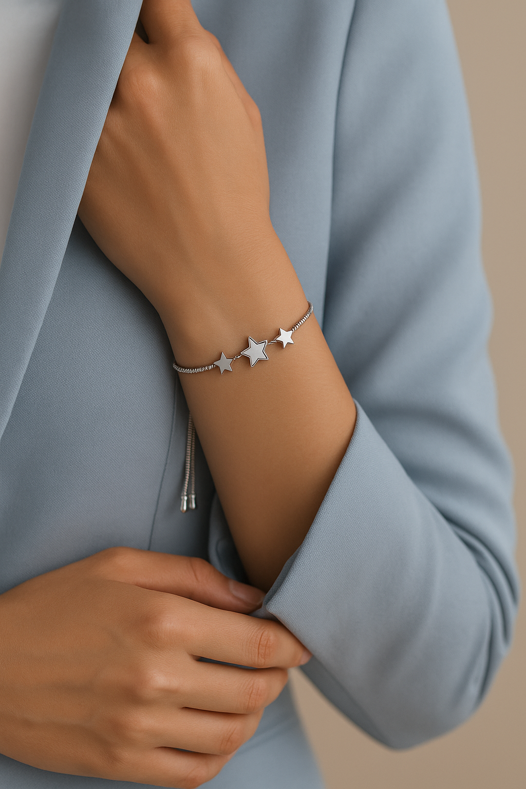 Starlight Charm Bracelet – Silver Plated with Triple Star Accents