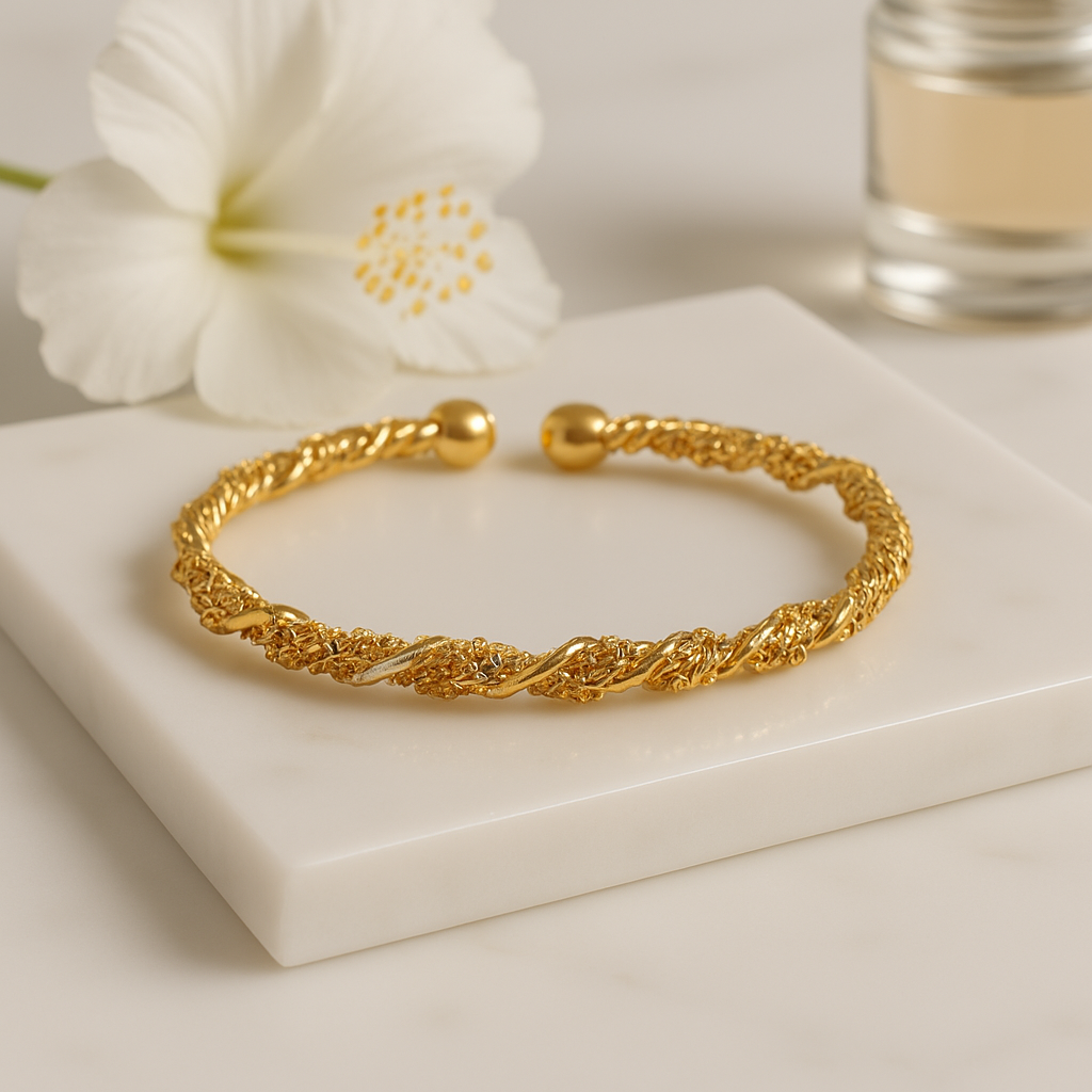 Twist of Gold Bracelet – Textured Braided Open Bangle