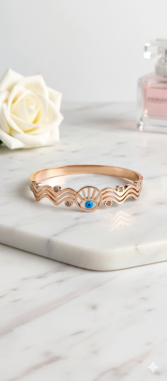 Evil Eye Wave Bracelet – Rose Gold